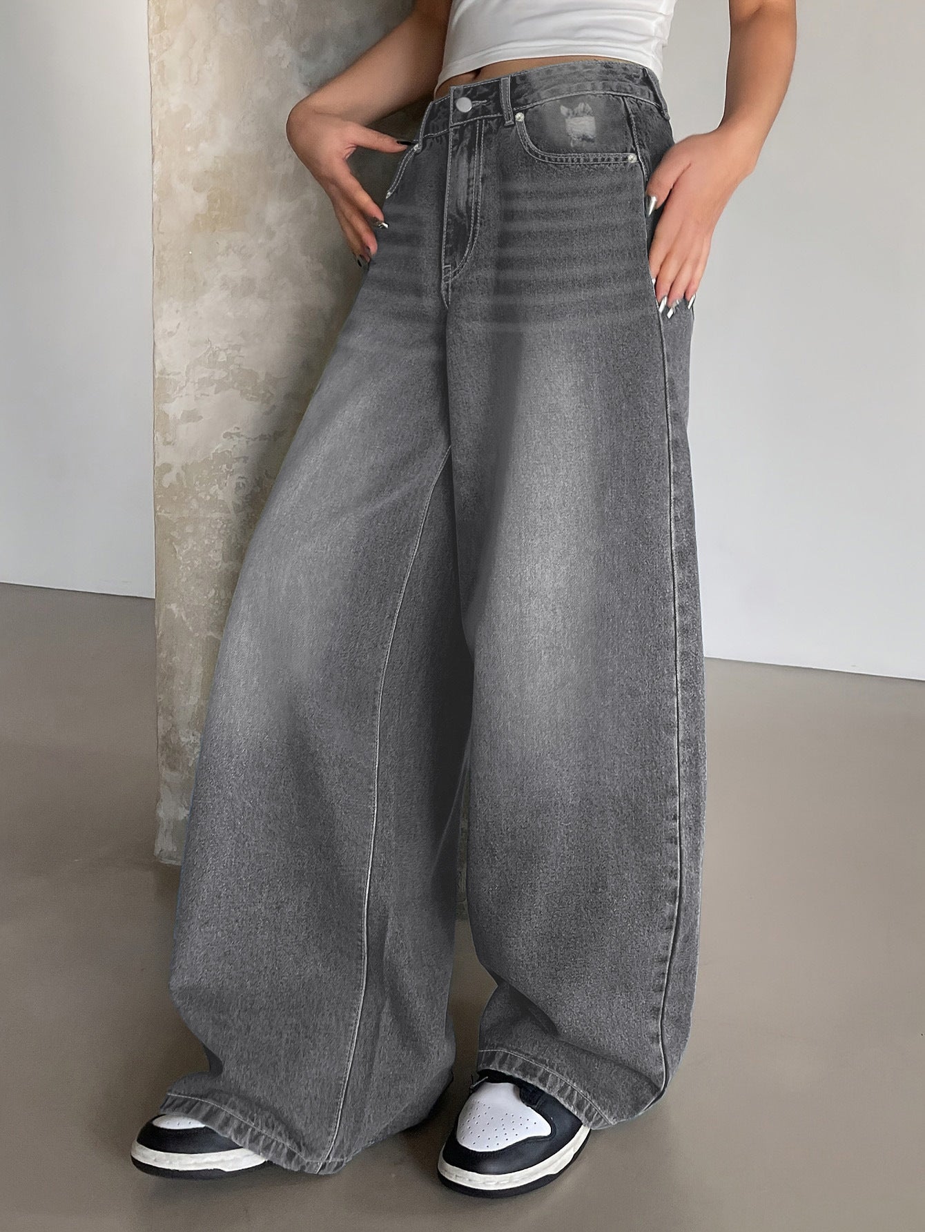 Water-washed Blue Wide-leg Extra-long Floor-length Jeans