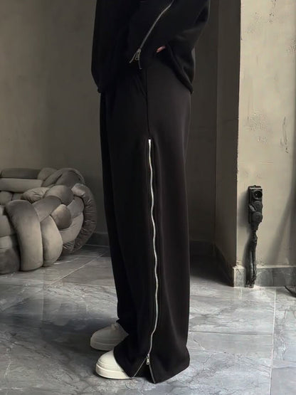 Black Side Zip Detail Oversized Sweatshirt & Wide-Leg Pants Set