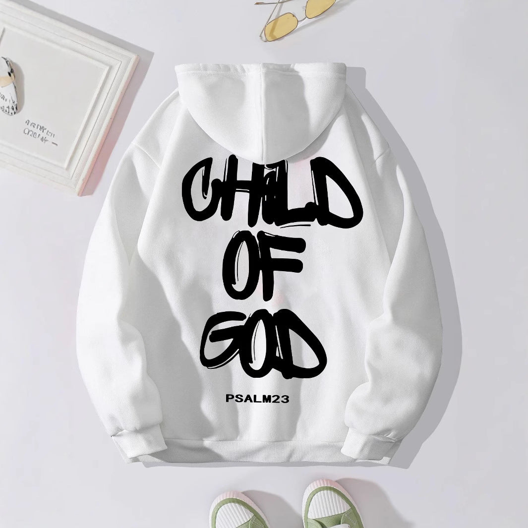 Plain Letters New Printed UNISEX Off-the-shoulder Sleeves Brushed Hoodie