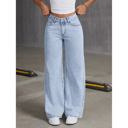 Womens Retro Flowy Draping High-Waisted Denim Jeans For A Stylish Look