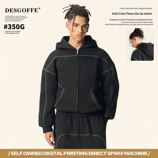 Mens American-style Hip-hop Fleece Zip-up Jacket