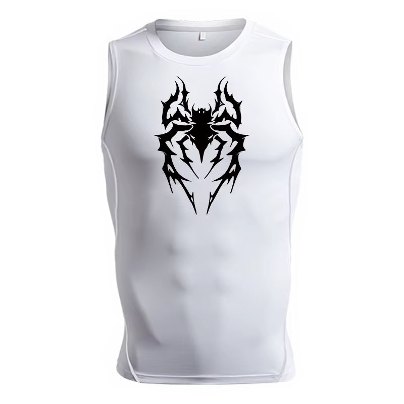 Spider Print Tank Tops for Men Athletic Quick Dry Sleeveless Compression Shirt Gym Workout Running Vest Baselayers Undershirts