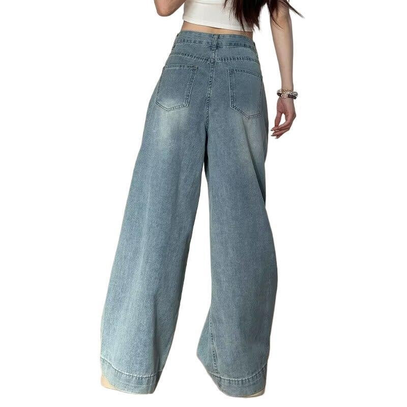 Womens Wide-leg Denim Pants For Fall Loose-fitting And Figure-flattering