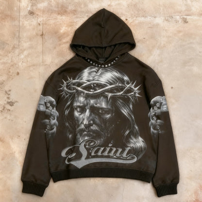 Men's Retro Printed Zipper Hooded Sweatshirt