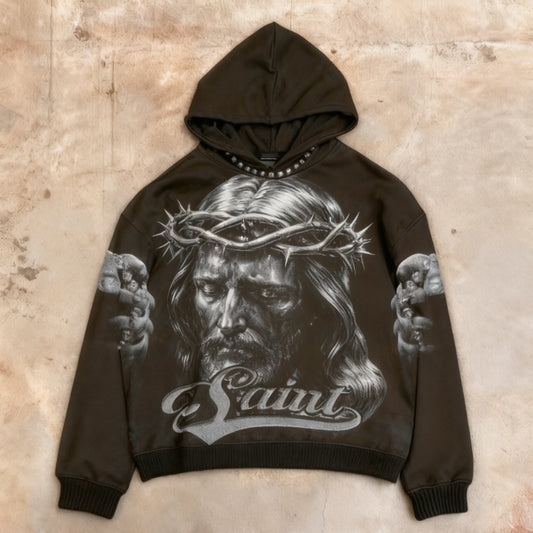 Men's Retro Printed Zipper Hooded Sweatshirt