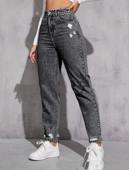 European And American Women's Casual Ripped Washed Jeans With Nine-part Calf