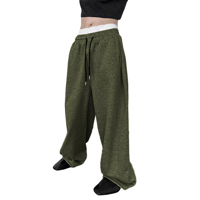 Men's Drawstring Waist Straight Wide-leg Loose Pants