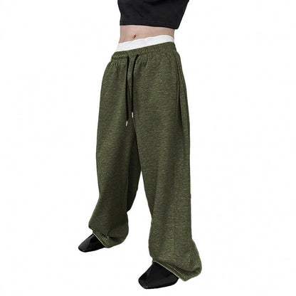 Men's Drawstring Waist Straight Wide-leg Loose Pants