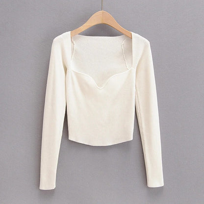 Autumn retro sexy and generous collar crop top