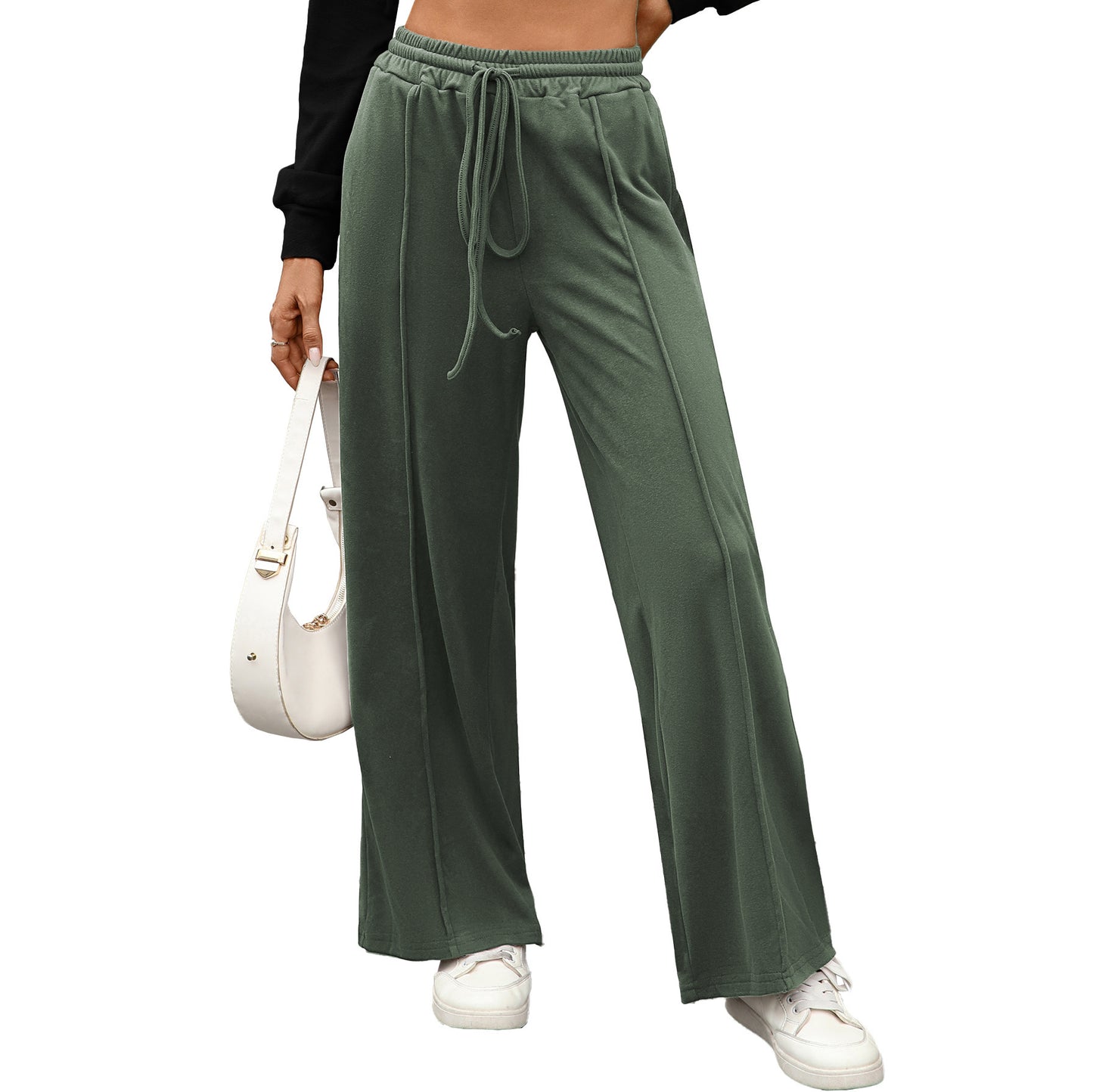 Womens Soft Fleece Drawstring Pocket Loose Casual Pants