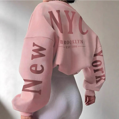 Letter Print Loose Round Neck Sweater