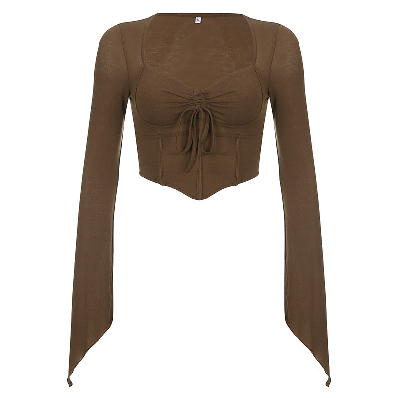 Fish Bone Waist Irregularly Slim And Pleated Crop Top