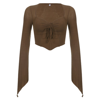 Fish Bone Waist Irregularly Slim And Pleated Crop Top