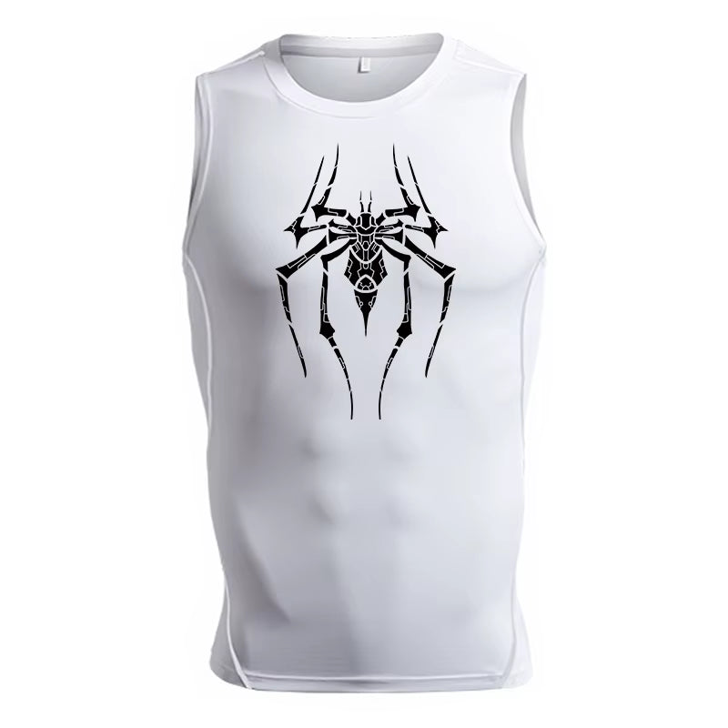 Spider Print Tank Tops for Men Athletic Quick Dry Sleeveless Compression Shirt Gym Workout Running Vest Baselayers Undershirts