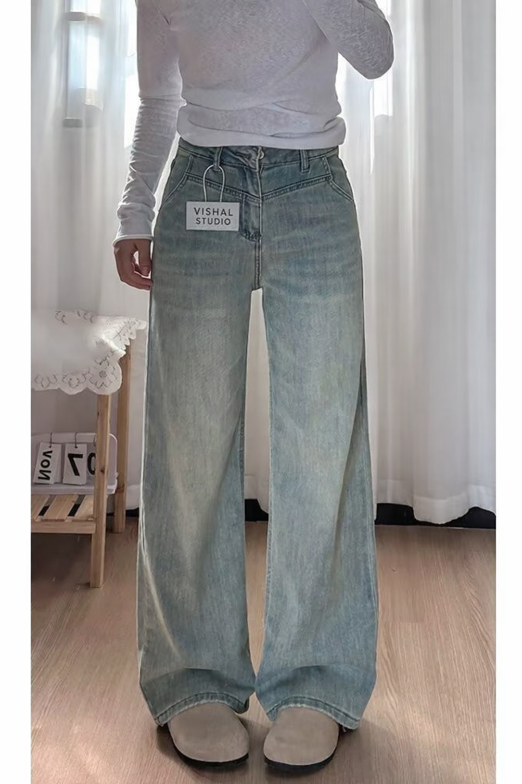 Light Blue Wide-Leg Denim Jeans For Women Spring Summer New Arrival