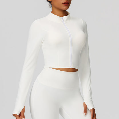 Zipper slimming long sleeved jacket for women