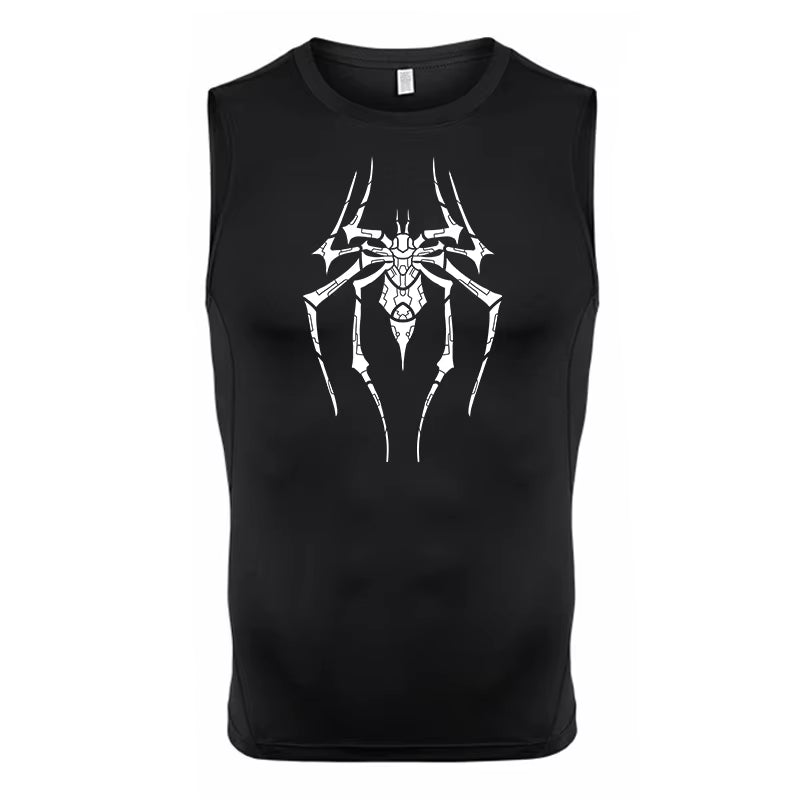 Spider Print Tank Tops for Men Athletic Quick Dry Sleeveless Compression Shirt Gym Workout Running Vest Baselayers Undershirts