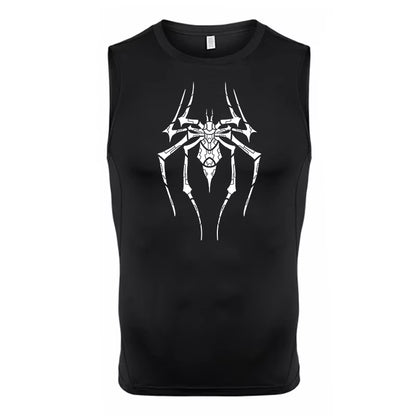 Spider Print Tank Tops for Men Athletic Quick Dry Sleeveless Compression Shirt Gym Workout Running Vest Baselayers Undershirts