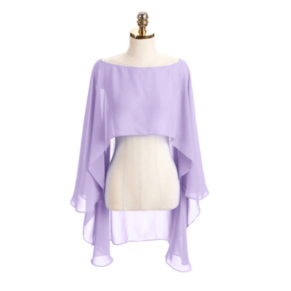 Color Crop Top Chiffon Cape Chiffon Shirt