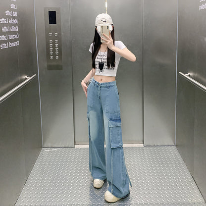 Figure-flattering Straight-leg Floor-length Pants With Large Pocketsversatile And Easy To Style