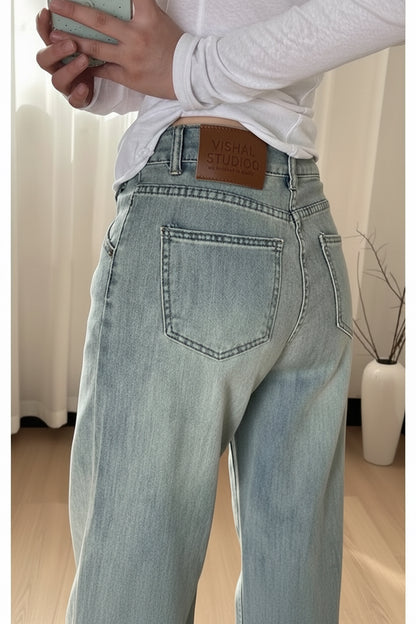Light Blue Wide-Leg Denim Jeans For Women Spring Summer New Arrival