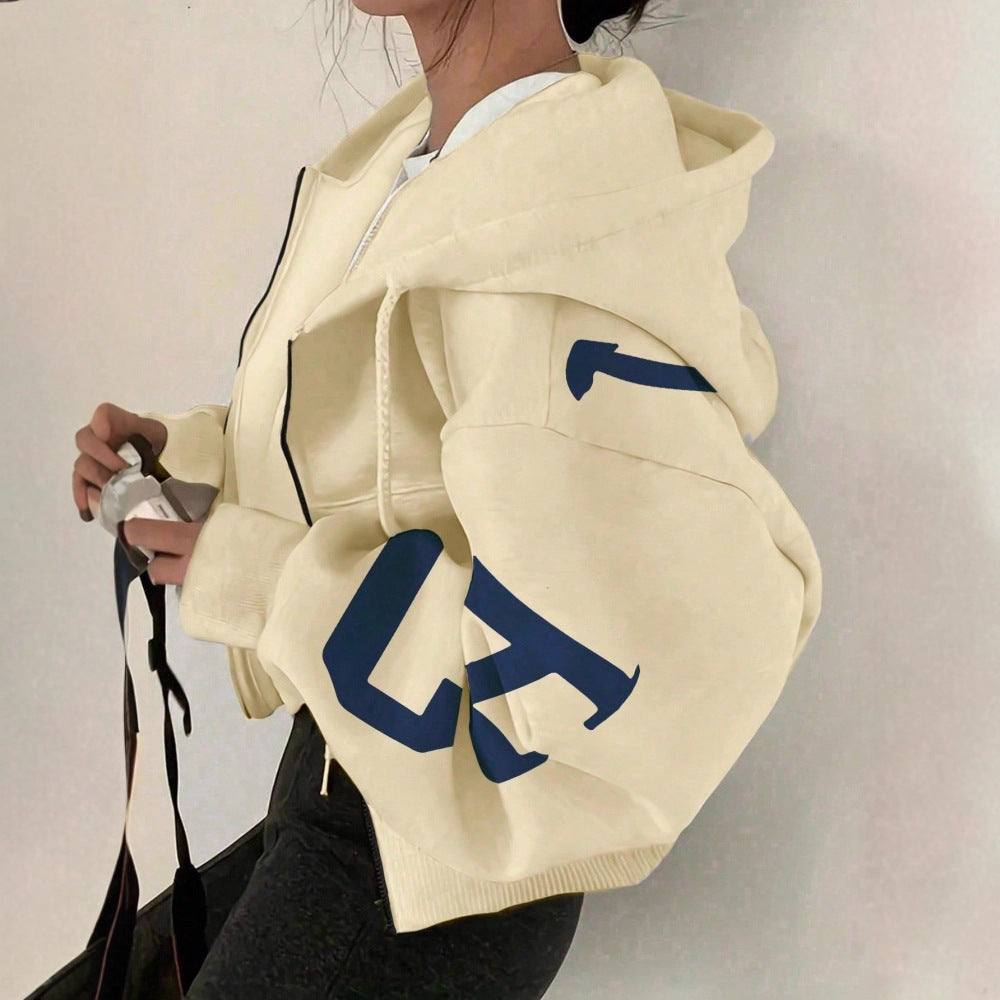 Long-sleeve Zip-up Casual Sweatshirt With A Printed Design