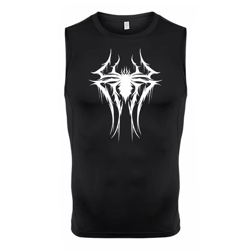 Spider Print Tank Tops for Men Athletic Quick Dry Sleeveless Compression Shirt Gym Workout Running Vest Baselayers Undershirts