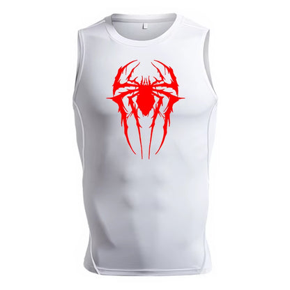Spider Print Tank Tops for Men Athletic Quick Dry Sleeveless Compression Shirt Gym Workout Running Vest Baselayers Undershirts