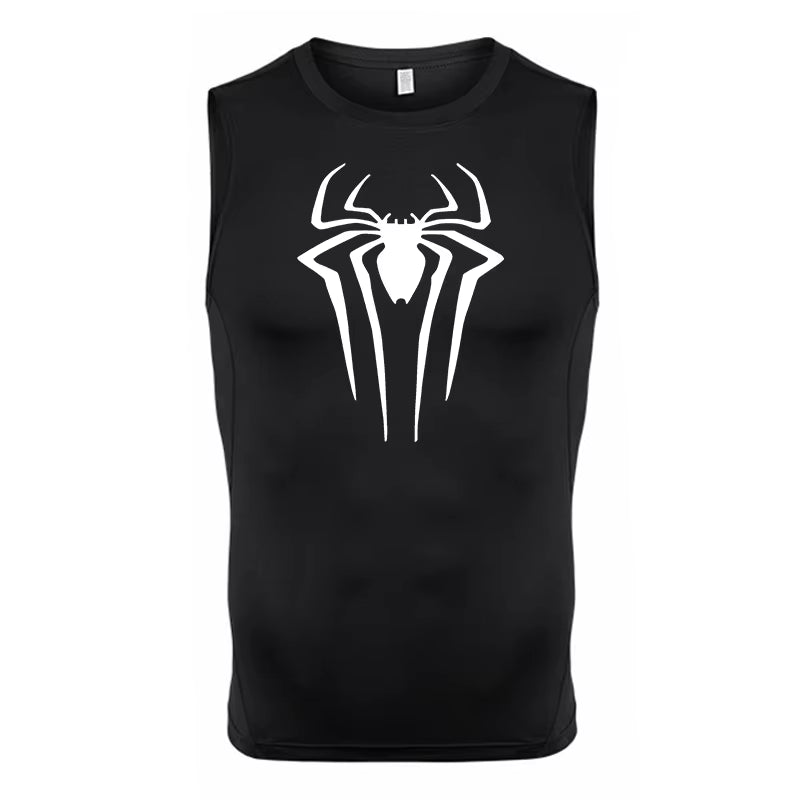 Spider Print Tank Tops for Men Athletic Quick Dry Sleeveless Compression Shirt Gym Workout Running Vest Baselayers Undershirts