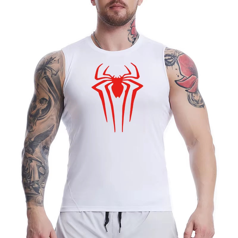 Spider Print Tank Tops for Men Athletic Quick Dry Sleeveless Compression Shirt Gym Workout Running Vest Baselayers Undershirts