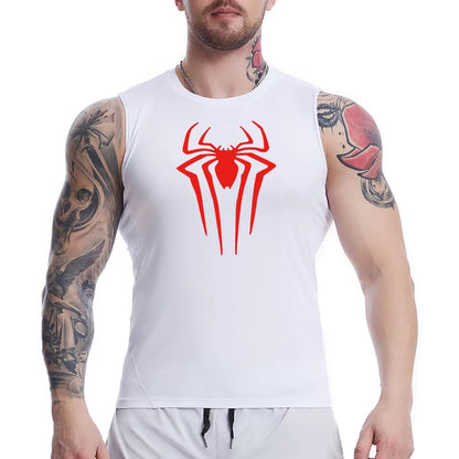 Spider Print Tank Tops for Men Athletic Quick Dry Sleeveless Compression Shirt Gym Workout Running Vest Baselayers Undershirts