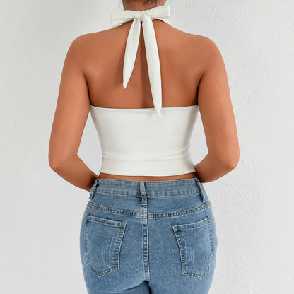 Sexy Fashionable V-neck Backless Crop Top T-shirt
