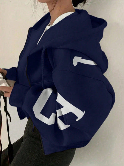 Long-sleeve Zip-up Casual Sweatshirt With A Printed Design