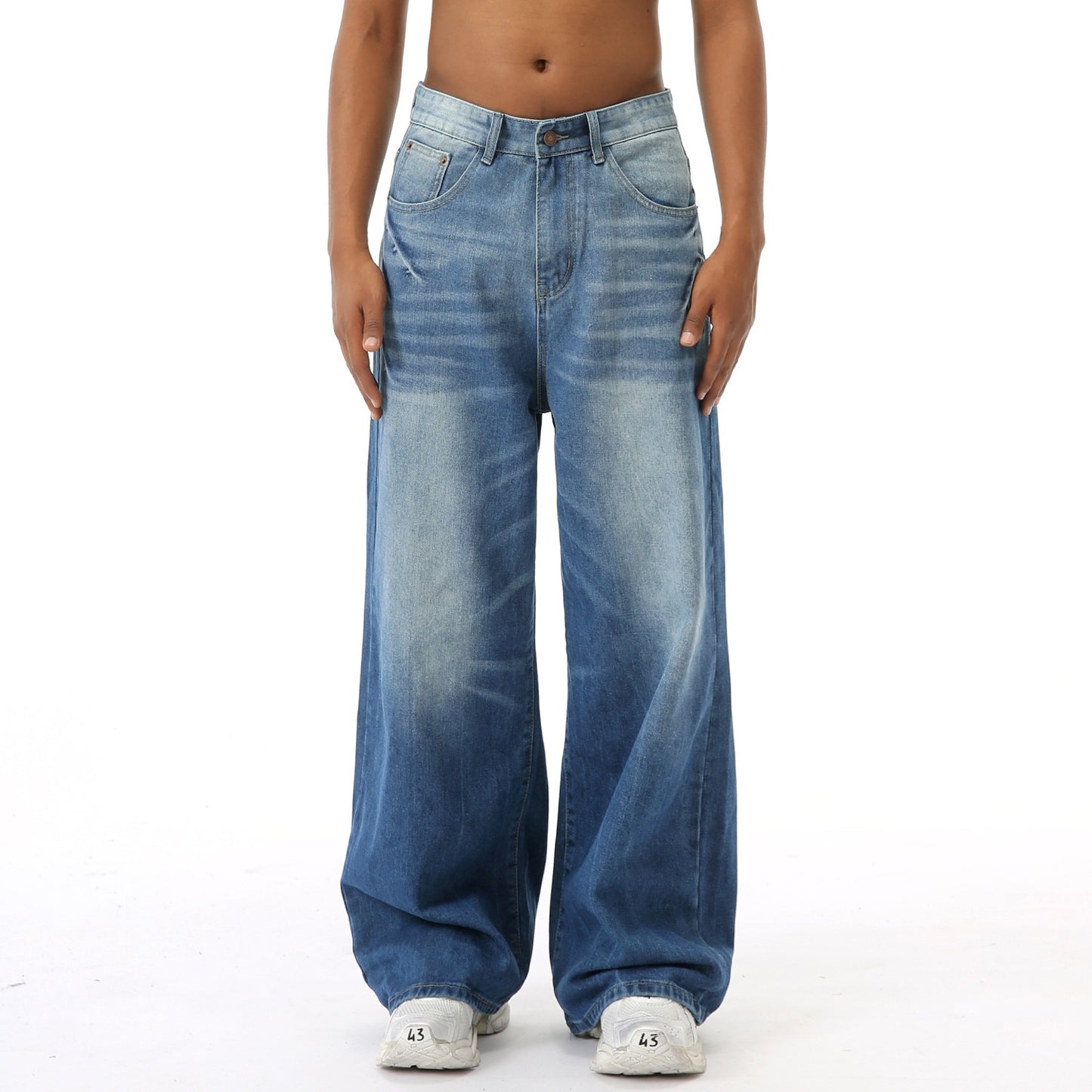 Retro Washed Jeans Loose Straight Wide Leg Pants