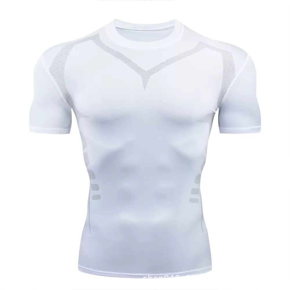 Mens Basketball & Soccer Compression Quick-Dry Top In White And Red