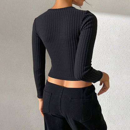 Autumn And Winter Short Crop Top With Long Sleeves