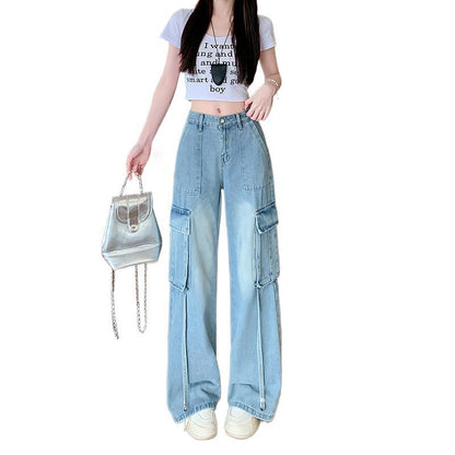 Figure-flattering Straight-leg Floor-length Pants With Large Pocketsversatile And Easy To Style