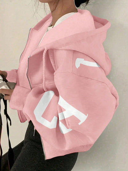 Long-sleeve Zip-up Casual Sweatshirt With A Printed Design