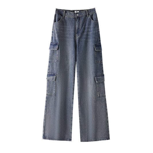 Plus-size Womens Workwear High-waist Straight-leg Denim Jeans