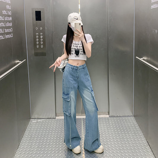 Figure-flattering Straight-leg Floor-length Pants With Large Pocketsversatile And Easy To Style