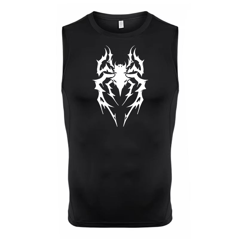 Spider Print Tank Tops for Men Athletic Quick Dry Sleeveless Compression Shirt Gym Workout Running Vest Baselayers Undershirts