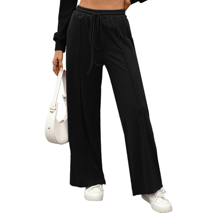 Womens Soft Fleece Drawstring Pocket Loose Casual Pants
