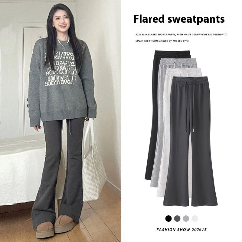 Fleece-lined Slightly Flared Sports Pants Female Spring And Autumn High Waist Slimming