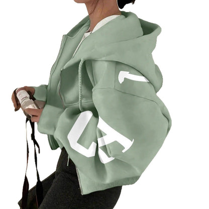 Long-sleeve Zip-up Casual Sweatshirt With A Printed Design