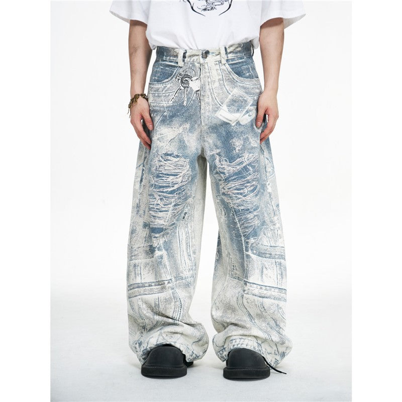 American Retro 3D Printed Patterned Machete Jeans For Men