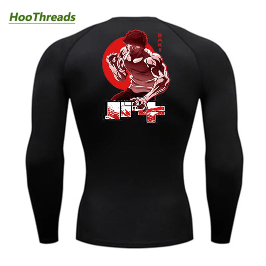 Anime Baki Compression Shirts for Men Gym Workout Fitness Undershirts Rash Guard Long Sleeve Athletic Quick Dry T-Shirt Tops