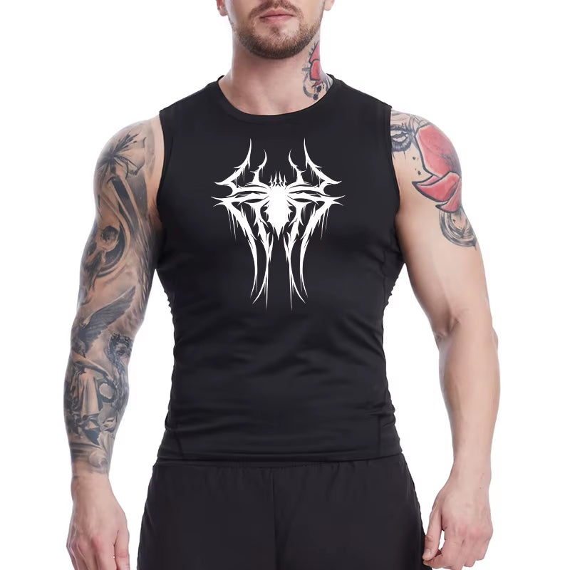 Spider Print Tank Tops for Men Athletic Quick Dry Sleeveless Compression Shirt Gym Workout Running Vest Baselayers Undershirts