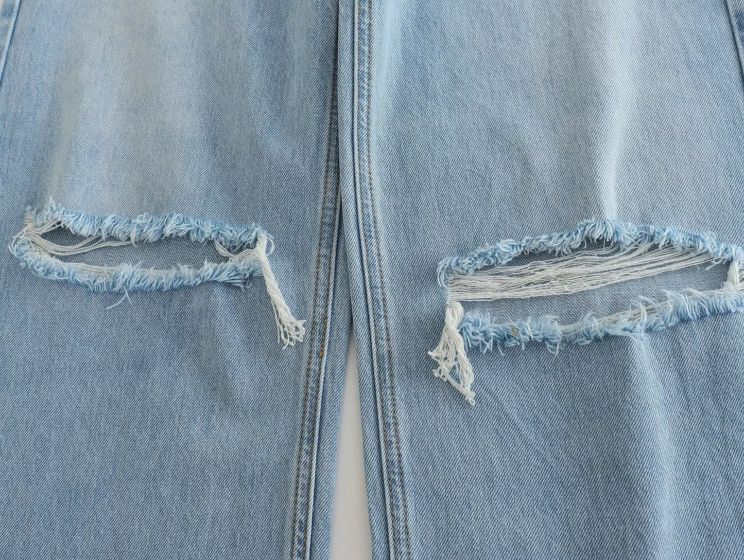 Spring And Summer Women's Perforated Hole Decoration High Waist Wide Leg Jeans