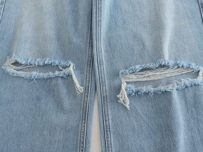 Spring And Summer Women's Perforated Hole Decoration High Waist Wide Leg Jeans