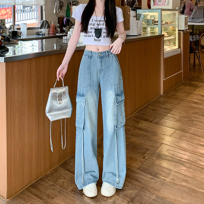 Figure-flattering Straight-leg Floor-length Pants With Large Pocketsversatile And Easy To Style